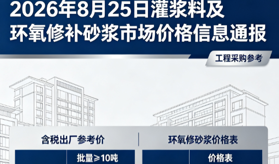 东莞2026年8月25日灌浆料及环氧修补砂浆市场价格信息通报